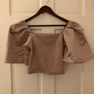 Cropped Mauve Satin Sleeved Blouse - Size S